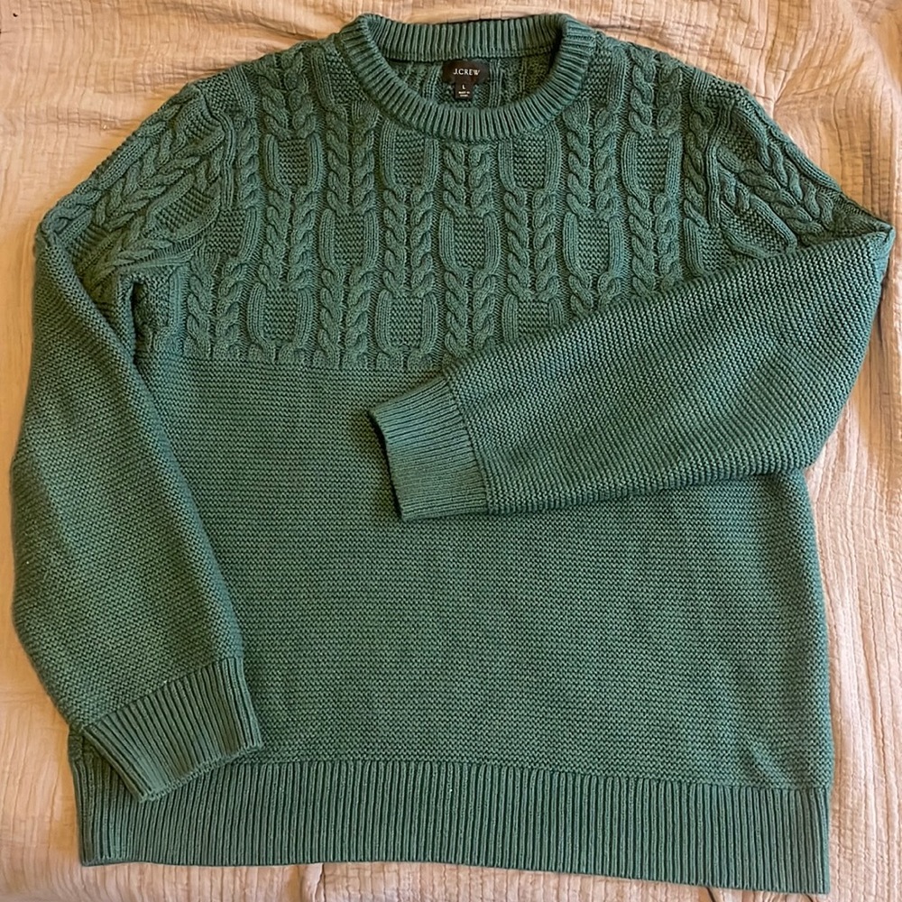 J.Crew Size L Men’s Emerald Green Cable Knit Sweater Great for fall, rarely worn